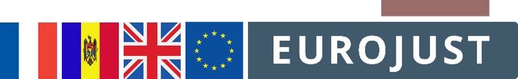 Flags of France, Moldova and UK, logo Eurojust