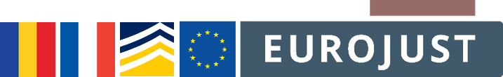 Flags of Romania and France, logos of Europol and Eurojust