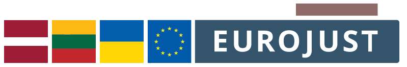 Latvia, Lithuania, Ukraine flags, Eurojust logo