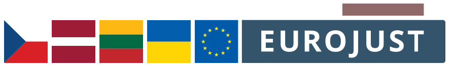 Flags of Czech Rep, Latvia, Lithuania, Ukraine, logo Eurojust