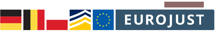 Flags of Germany, Belgium, Poland and logos of Europol and Eurojust