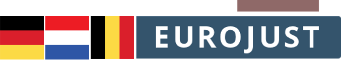 Flags of Germany, Netherlands and Belgium, logo of Eurojust