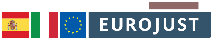 Flags or Spain and Italy, logo Eurojust