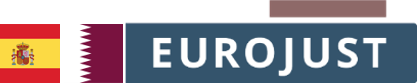 Flags of Spain and Qatar and logo of Eurojust