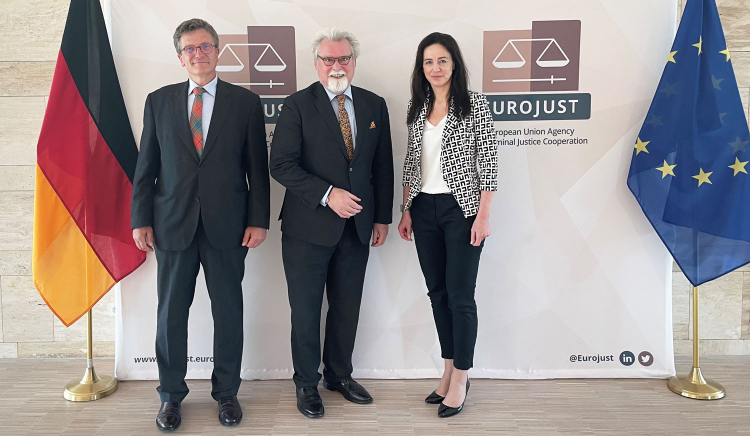 Mr Jan MacLean, National Member for Germany at Eurojust, Mr Herbert Mertin, Minister of Justice of the German Federal State of Rhineland-Palatinate, and Margarita Šniutytė-Daugėlienė, Vice-President of Eurojust