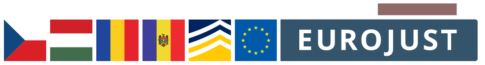 Flags of Czechia, Hungary, Romania, Moldovia and logos of Europol and Eurojust