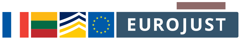 Flags of France and Lithuania, logo Europol and Eurojust