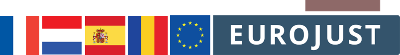 French, Dutch, Spanish, Romanian flags and Eurojust logo