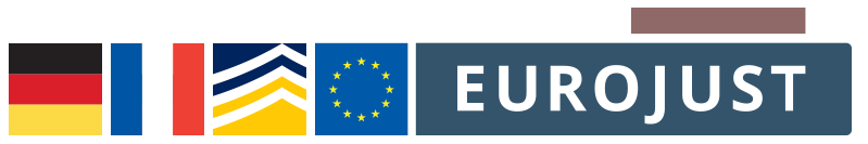 Flags of Germany and France, logos Europol and Eurojust