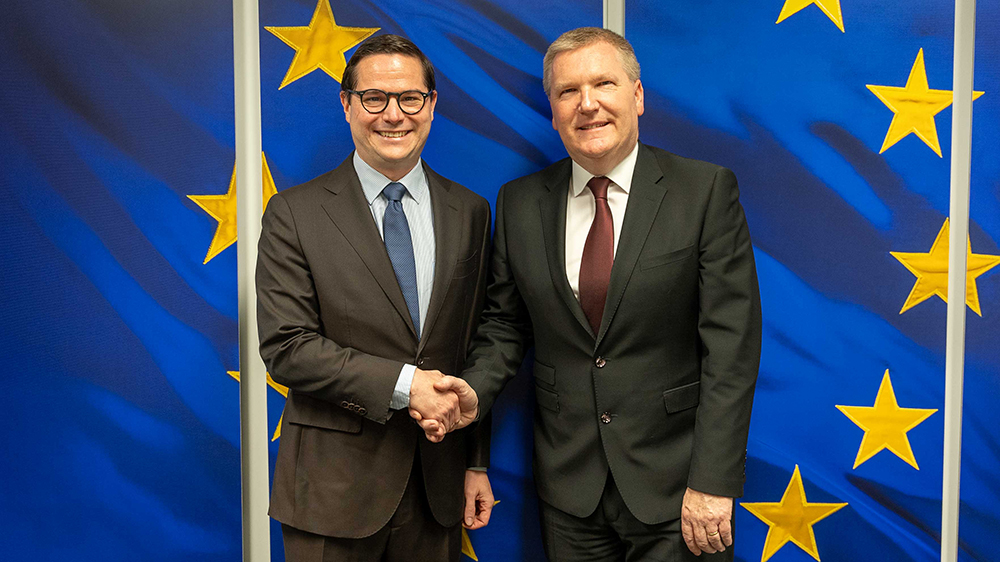 In Brussels, President Michael Schmid met with Commissioner Michael McGrath to discuss our joint work delivering justice across borders and promoting the rule-of-law.