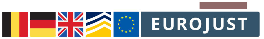 flags belgium, germany, uk and logos europol and eurojust