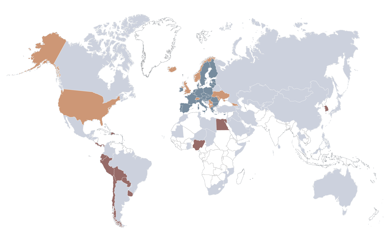Map of Europe with Eurojust partnerships highlighted