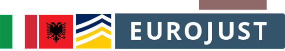Italian and Albanian flags, logos of Eurojust and Europol