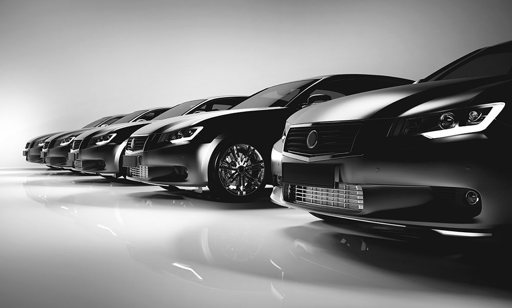 Luxury cars parked