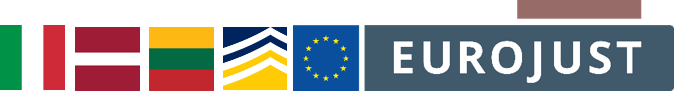flags of Italy, Latvia, Lithuania and logos of Eurojust and Europol