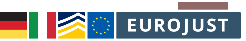Flags of Germany and Italy, logos of Europol and Eurojust