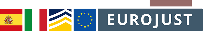 Flags of ES, IT, Europol, Eurojust logos