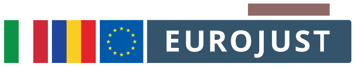 Flags of Italy and Romania, logo Eurojust
