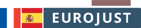 Flags of FR,ES, logo of Eurojust