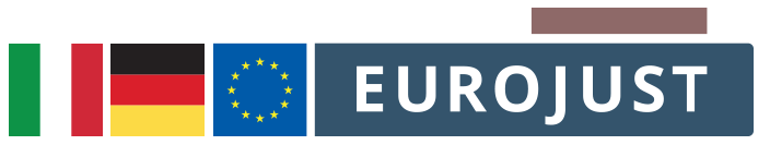 Flags of Italy and Gemany, logo Eurojust