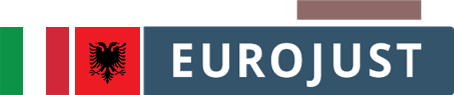 Flags of Italy and Albania, logo of Eurojust