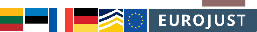 Flags of Lithuania, Estonia, France and Germany, logo of Europol and Eurojust