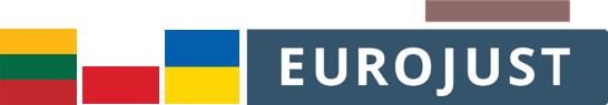 Flags of Lithuania, Poland and Ukraine, plus logo of Eurojust