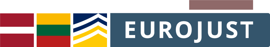 Flags of LV, LT, logos of Europol, Eurojust