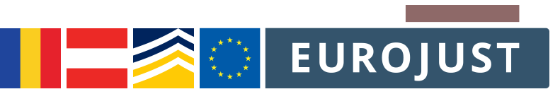 Flags of Romania and Austria - logos Europol and Eurojust