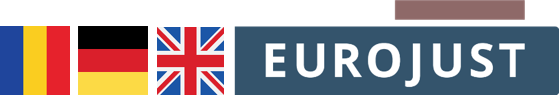 flags Romania, Germany and United Kingdom and logo of Eurojust