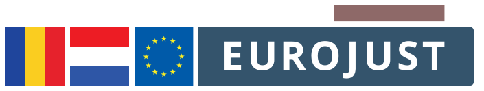 Flags of romania and netherlands, logo eurojust