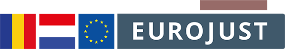 Flags of RO, NL, Eurojust logo