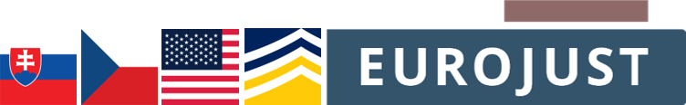 Flags of Slovakia, Czech Republic and Unites States. Logos of Europol and Eurojust