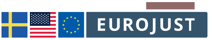 Flags of Sweden and USA, logo Eurojust