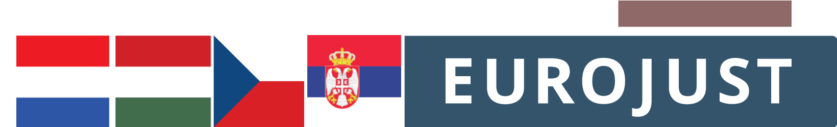 Flags of NL, HU, CZ, SR, logo of Eurojust
