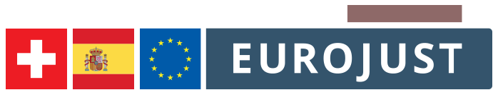 Flags of Switzerland and Spain, logo Eurojust