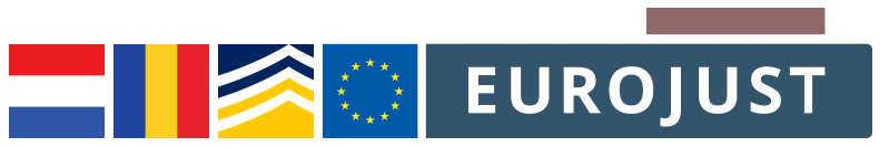 flags of Netherlands and Romania, logos Europol, Eurojust