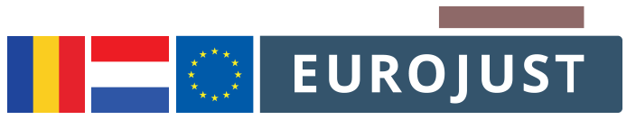 Flags of Romania, Netherlands, logo Eurojust