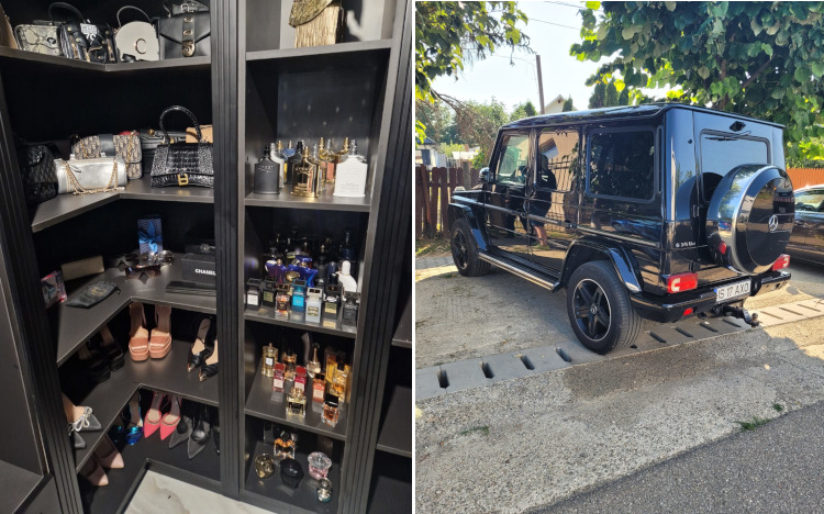 Seized luxury goods (a car, shoes, toiletries)