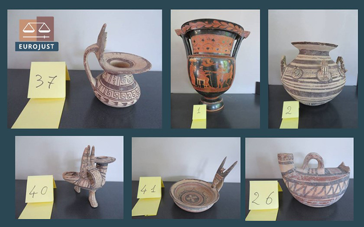 Archaeological artefacts and pieces of pottery