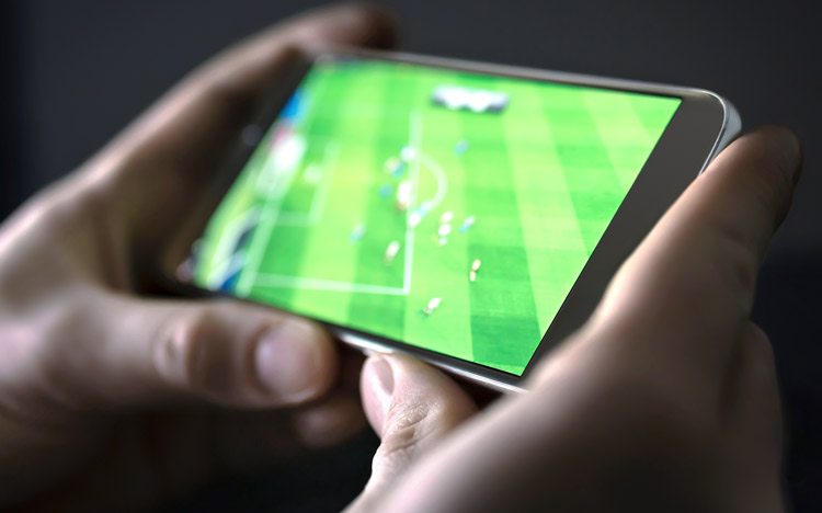 Football field on mobile device screen