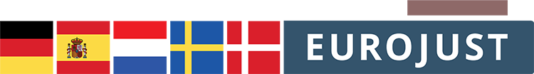 Flags of Germany, Spain, Netherlands, Sweden and Denmark, logo of Eurojust