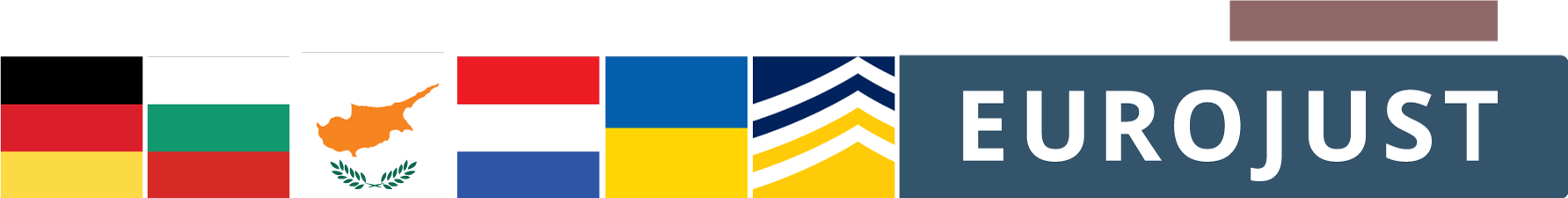 Flags of DE, BG, CY, NL, UA, logos of Europol, Eurojust