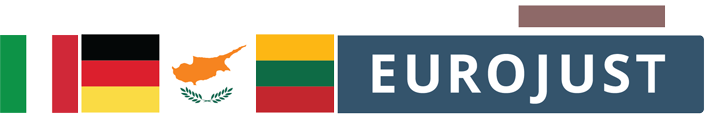Flags of Italy, Germany, Cyprus, and Lithuania, and the Eurojust logo