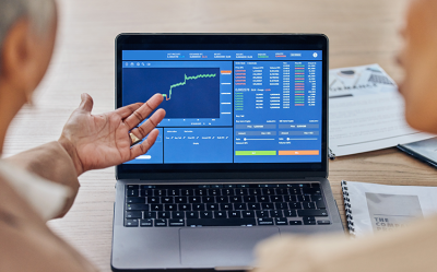 financial dashboard on screen