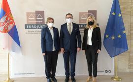 Ms Dolovac, Serbia’s chief Public Prosecutor and President of State Prosecutorial Council since 2010 (left), Eurojust President Mr Ladislav Hamran (middle) and Liaison Prosecutor at Eurojust for Serbia Gordana Janićijević (right)